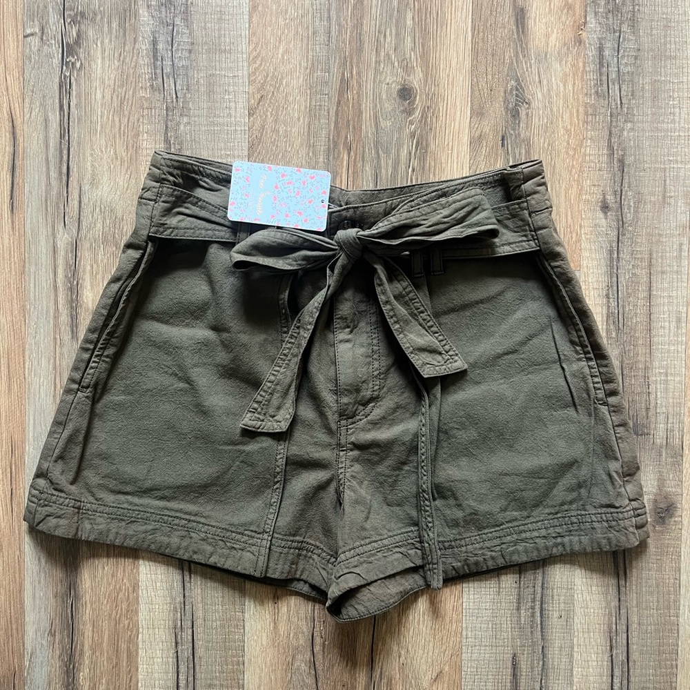 Free People High Waist Green Shorts with Paper Bag Waist